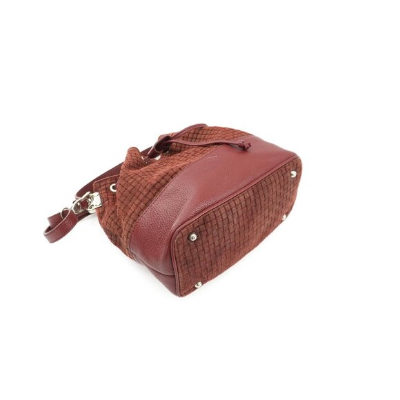 Bucket Bag Burgundy Made in Italy Woven Suede Leather Cinch BORSE In PELLE Purse - Picture 7 of 8